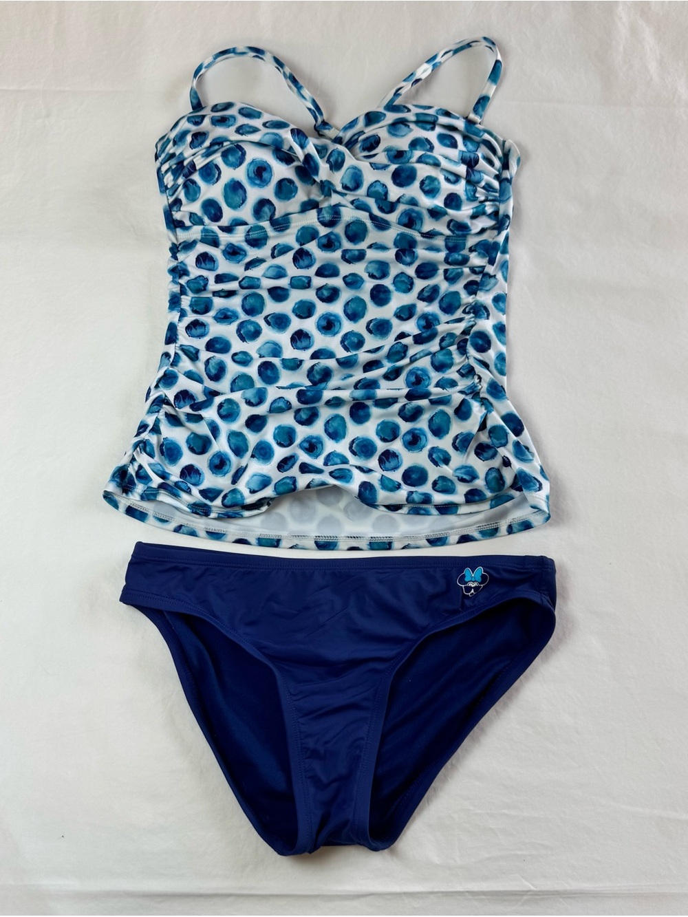 Disney Parks Minnie Mouse Tankini Swimsuit 2 Piece Blue White Size S (C)
